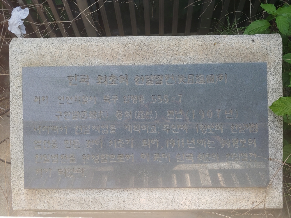 ▲ 인천 부평구 십정동에 남아 있는 '한국 최초의 천일염전' 표지석.