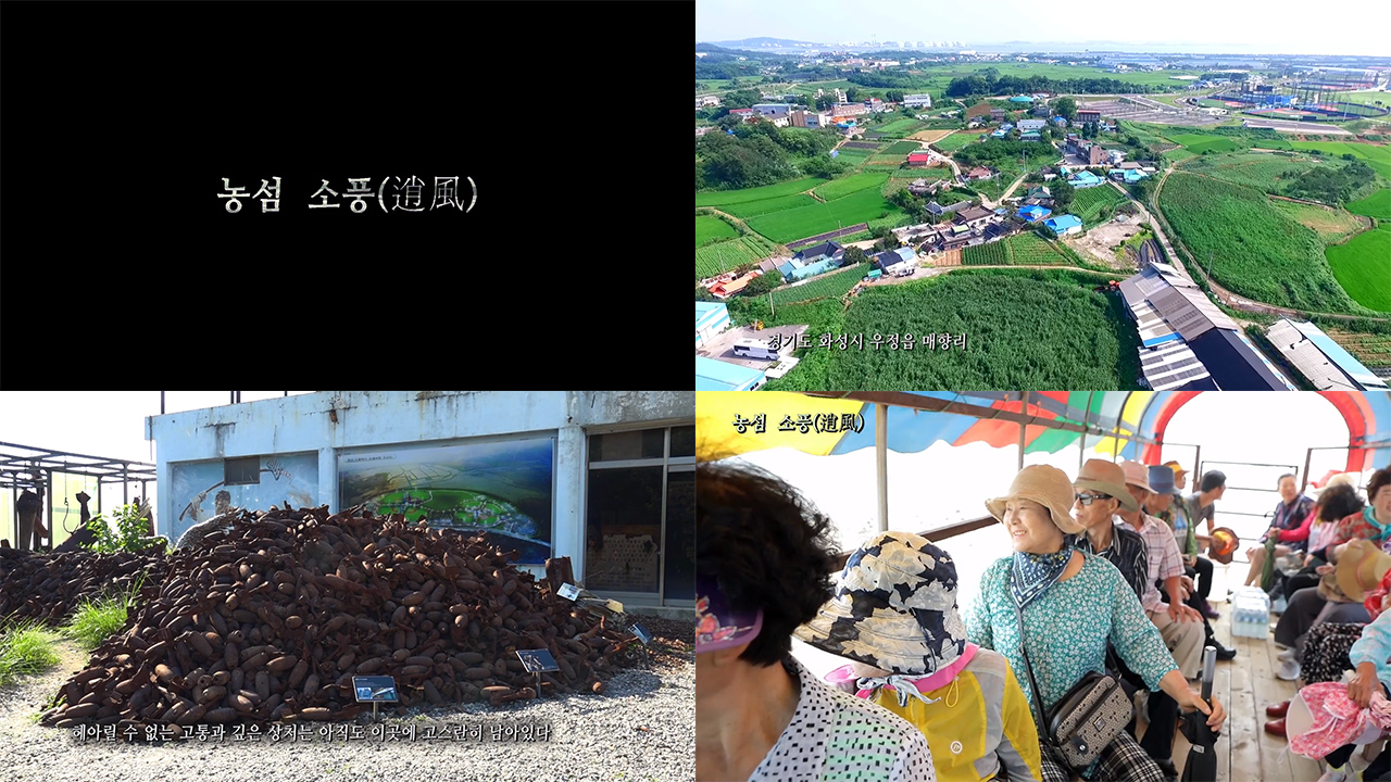 경기도 화성시 우정읍 매향리 해안가로부터 약 1.5KM 떨어진 곳에 위치한 작은 무인도 농섬은 바닷물이 빠지면 걸어서 갈 수 있는데 매향리에 살면서 지척에 있는 이곳을 가보지 못한 사람들이다. 바로 매향리 어르신들이다. 2018년 6월 매향리 어르신들과 함께 트랙터를 타고 농섬에 소풍을 다녀왔다./영상제공=매향리 스튜디오