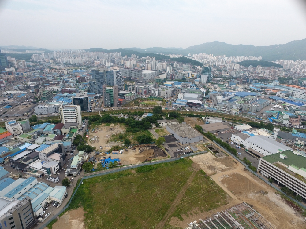 ▲ 하늘에서 바라본 군포시 당정동 공업지역./사진제공=군포시