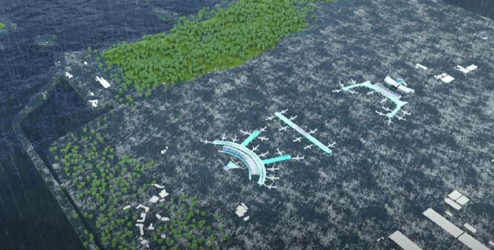 ▲ 그린피스가 미국 기후변화연구단체인 클라이밋 센트럴에 의뢰해 구축한 '2030년 해수면 상승과 태풍으로 인한 대홍수 시뮬레이션' 영상. 물에 잠긴 인천국제공항 모습. /자료제공=그린피스