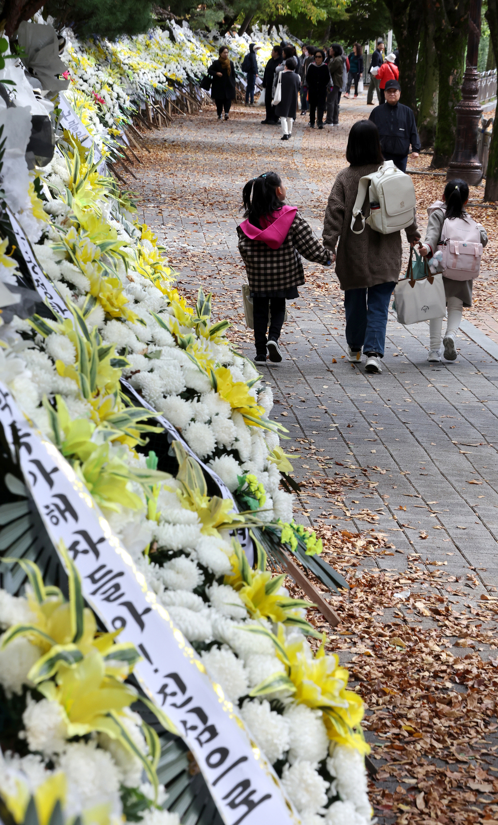 ▲ 23일 오전 성남시 분당구 서현초등학교 앞에 &#39;학폭 OUT 학부모·주민 모임&#39; 등이 보낸 근조화환 수백개가 놓여 있다. 단체와 학부모들은 학폭 가해자 학부모의 시의원 사퇴와 진정한 사과를 요구하고 있다. /김철빈 기자 narodo@incheonilbo.com