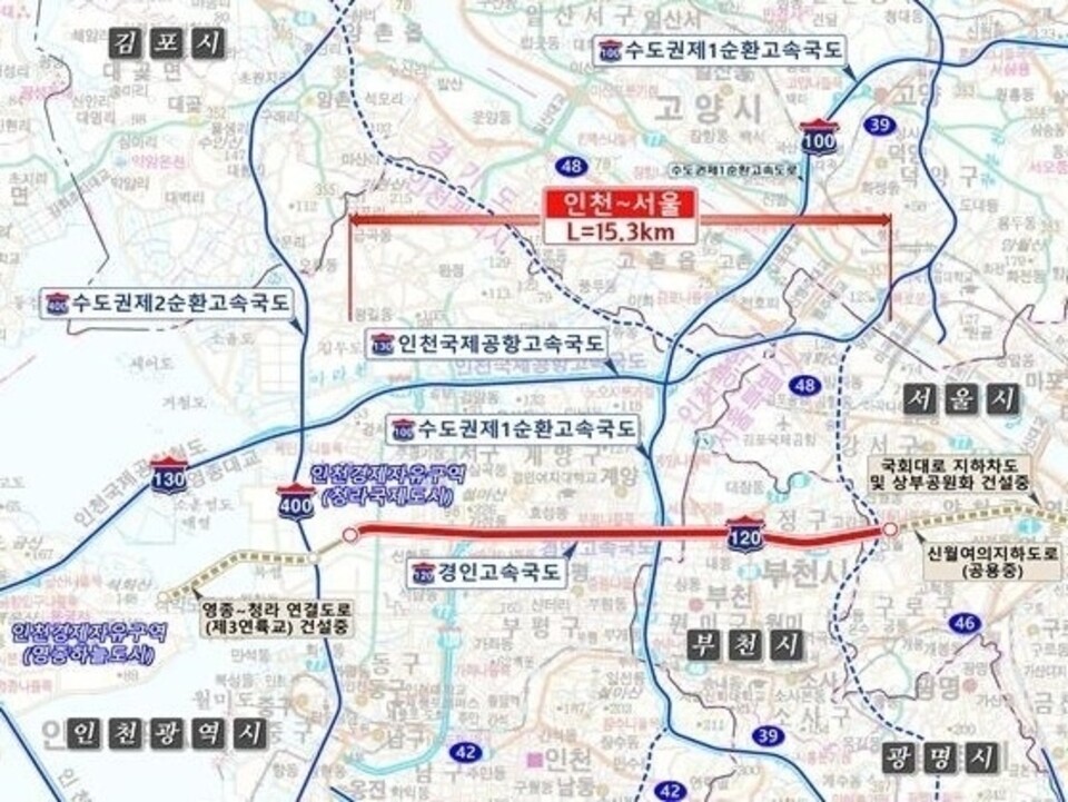 ▲ 경인고속도로 지하화 구간 위치도. /자료=인천시
