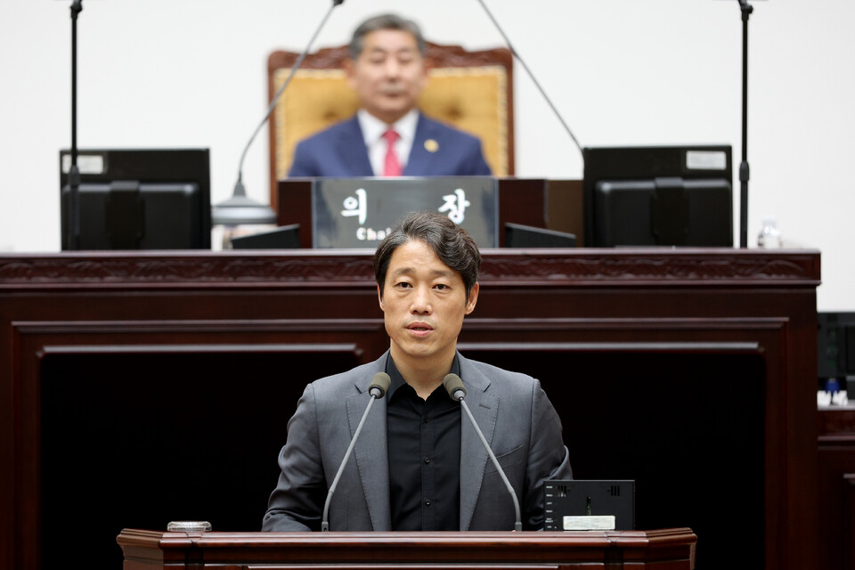 ▲ 이용창(국민의힘·서구2) 인천시의원이 9일 시의회에서 열린 제303회 임시회 제5차 본회의에서 5분 발언을 하고 있다. /사진제공=인천시의회