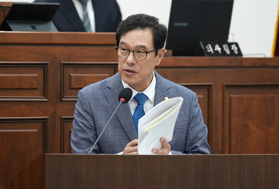 ▲ 강성삼 의원은 21일 본회의 시정 질문 모습. /사진제공=시의회