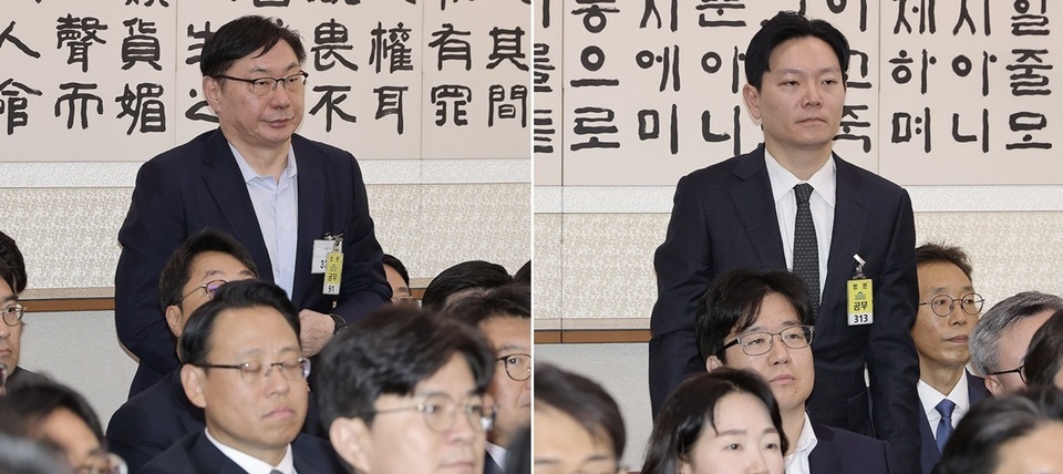 ▲ 23일 국회 법제사법위원회 국정감사에 출석한 이화영 전 경기도 평화부지사(왼쪽)와 박상용 검사/연합뉴스