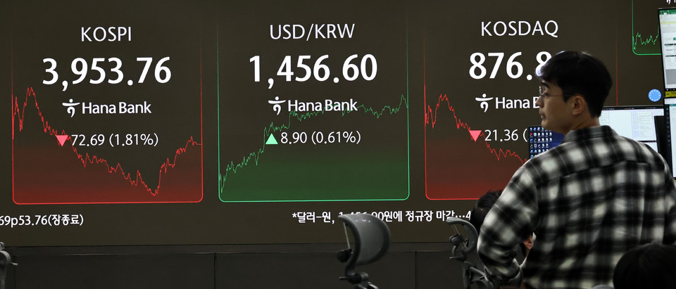 ▲ 코스피, 1.8% 하락 4000선 내준 채 마감. /연합뉴스