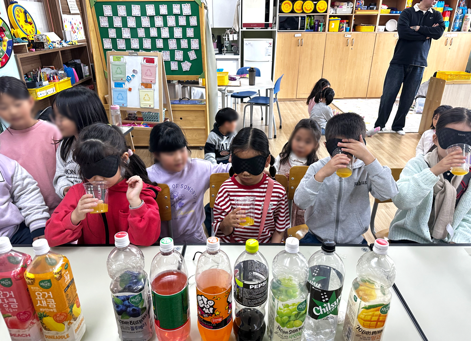 ▲ 갈담초등학교 학생들이 ‘블라인드 테스트’를 하고 있다./사진제공=갈담초등학교