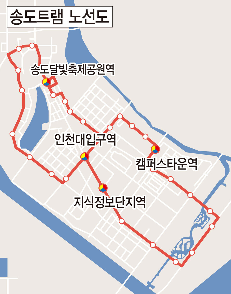 ▲ 인천 송도트램 노선도. /사진제공=인천시