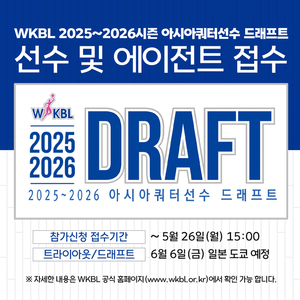 <b>WKBL</b>, 2025~2026 <b>아시아쿼터</b>선수 <b>드래프트</b> 6월 6일 개최